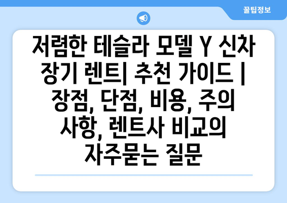 저렴한 테슬라 모델 Y 신차 장기 렌트| 추천 가이드 | 장점, 단점, 비용, 주의 사항, 렌트사 비교