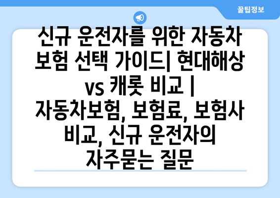 신규 운전자를 위한 자동차 보험 선택 가이드| 현대해상 vs 캐롯 비교 | 자동차보험, 보험료, 보험사 비교, 신규 운전자