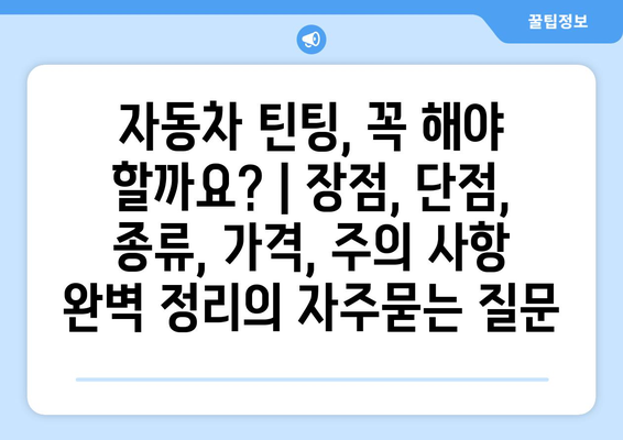 자동차 틴팅, 꼭 해야 할까요? | 장점, 단점, 종류, 가격, 주의 사항 완벽 정리