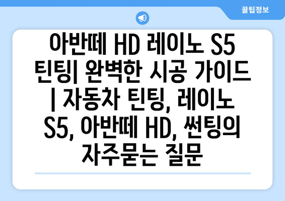 아반떼 HD 레이노 S5 틴팅| 완벽한 시공 가이드 | 자동차 틴팅, 레이노 S5, 아반떼 HD, 썬팅