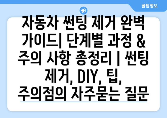 자동차 썬팅 제거 완벽 가이드| 단계별 과정 & 주의 사항 총정리 | 썬팅 제거, DIY, 팁, 주의점