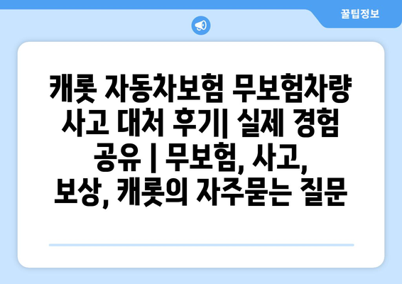 캐롯 자동차보험 무보험차량 사고 대처 후기| 실제 경험 공유 | 무보험, 사고, 보상, 캐롯