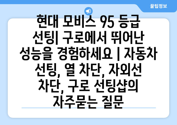 현대 모비스 95 등급 선팅| 구로에서 뛰어난 성능을 경험하세요 | 자동차 선팅, 열 차단, 자외선 차단, 구로 선팅샵