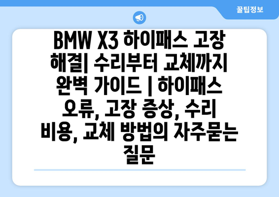 BMW X3 하이패스 고장 해결| 수리부터 교체까지 완벽 가이드 | 하이패스 오류, 고장 증상, 수리 비용, 교체 방법